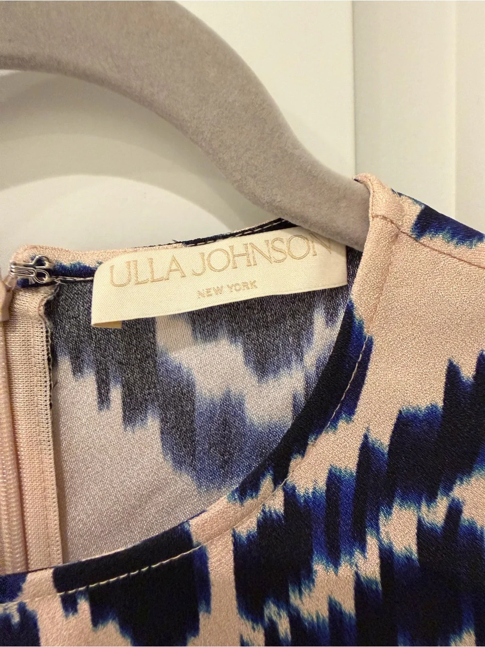 Ulla Johnson Lilliana Blouse Blue & Cream Ikat-Print Puff-Sleeve Blouse